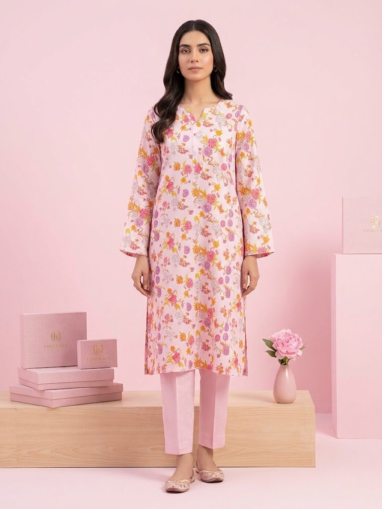 Pink Gardenia – Unstitched 2-Piece Printed Hairingbone Suit - Image 2