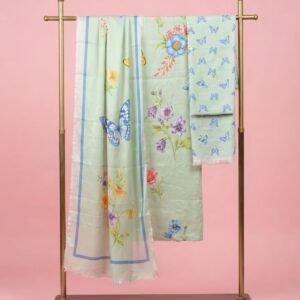Pastel Bloom Viscose 3-Piece Suit with Apple Silk Dupatta
