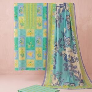 Aqua Glow – Printed Herringbone 3-Piece Unstitched Suit