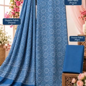Royal Blue Filigree – Printed 3-Piece Unstitched Suit - Hairingbone