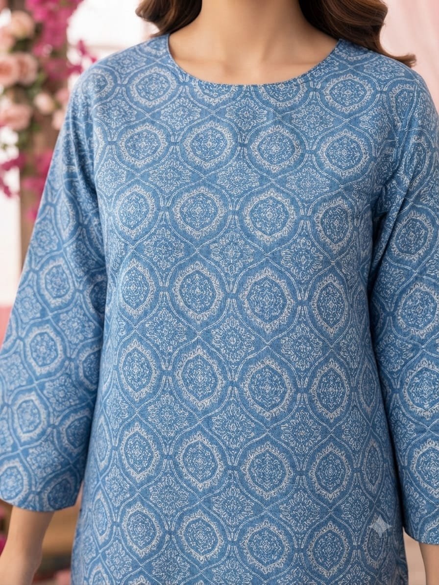 Royal Blue Filigree – Printed 3-Piece Unstitched Suit - Hairingbone - Image 4