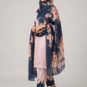 Midnight Peony – Viscose 3-Piece Unstitched Suit with Apple Silk Dupatta