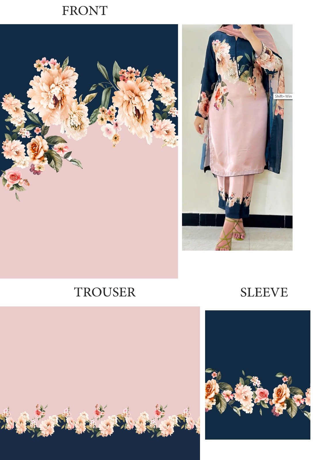 Midnight Peony – Viscose 3-Piece Unstitched Suit with Apple Silk Dupatta - Image 2